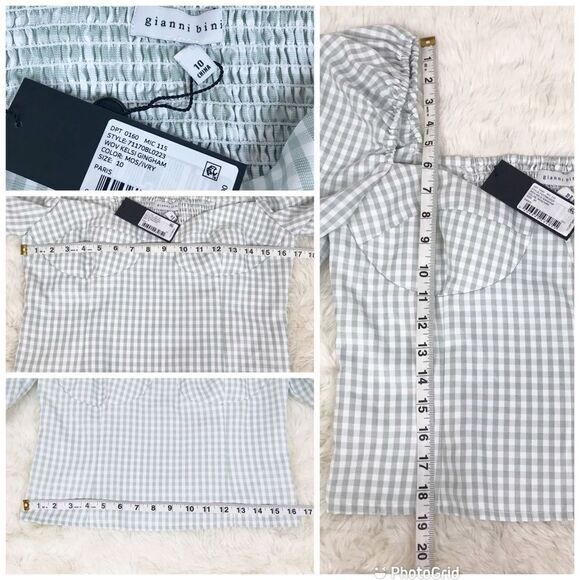 GIANNI BINI Gingham Peasant Crop Top Puff Sleeve Mint Green Size 0 8 10 New - Picture 15 of 15